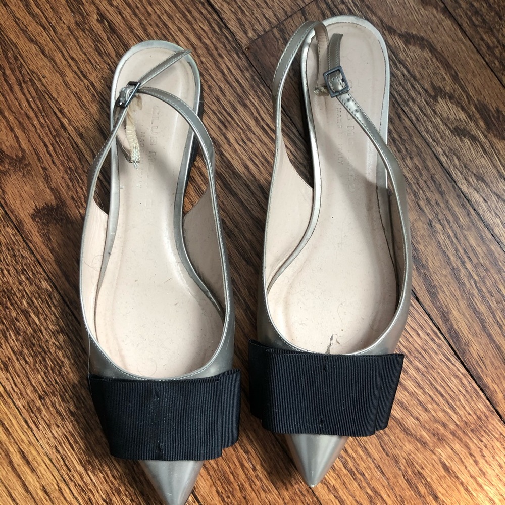 Gold Club Monaco flats with beautiful black bows